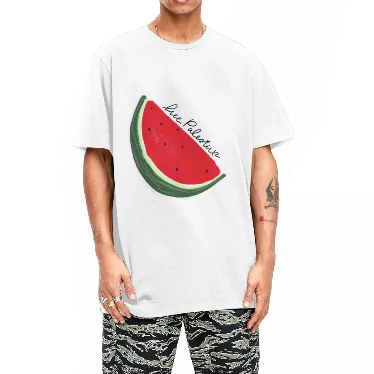 Palestine Watermelon T Shirt Men Cotton Tops Shirts Casual Palestinian Round Neck Short Sleeve