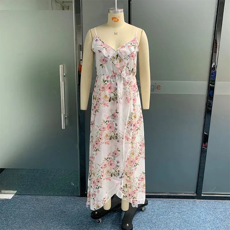 Women Maxi Dress Summer Chic V Neck Sleeveless