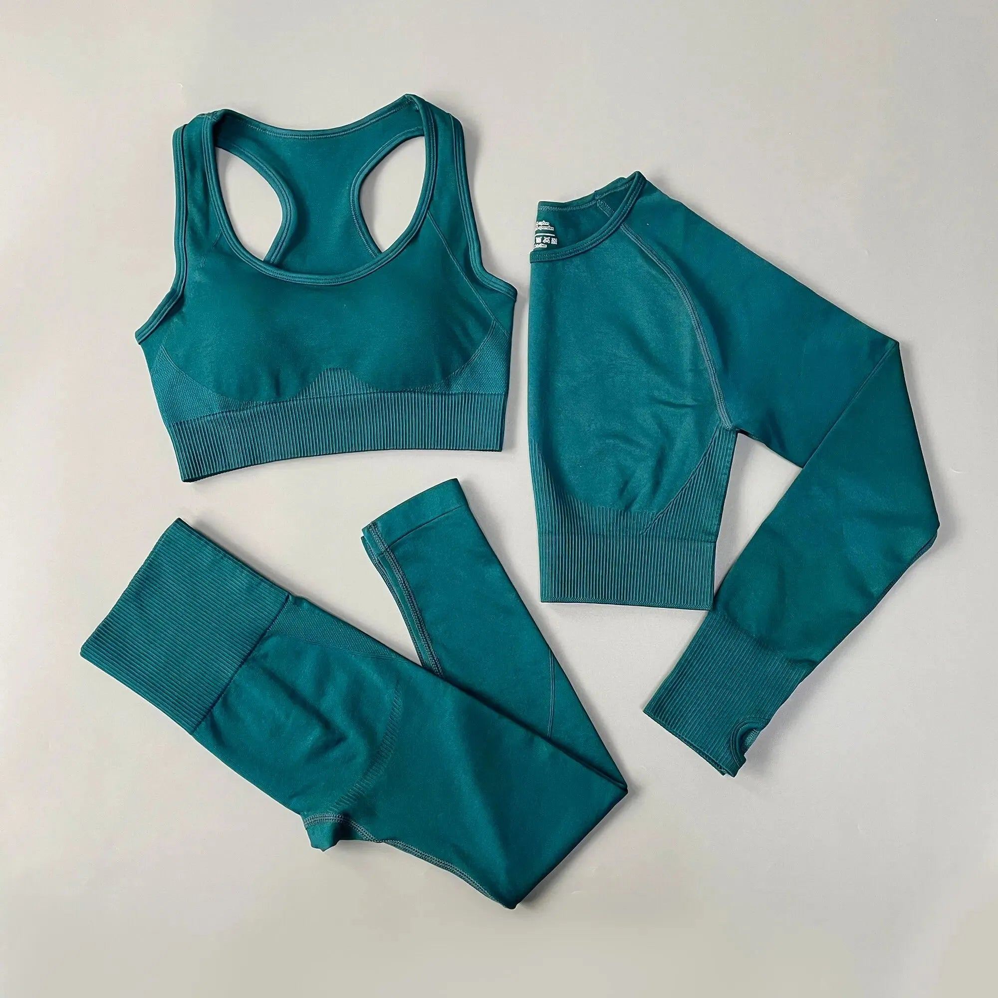 2PCS Seamless Women Yoga Set Workout Sportswear Gym Clothes Fitness Long Sleeve Crop Top High Waist Leggings Sports Suit