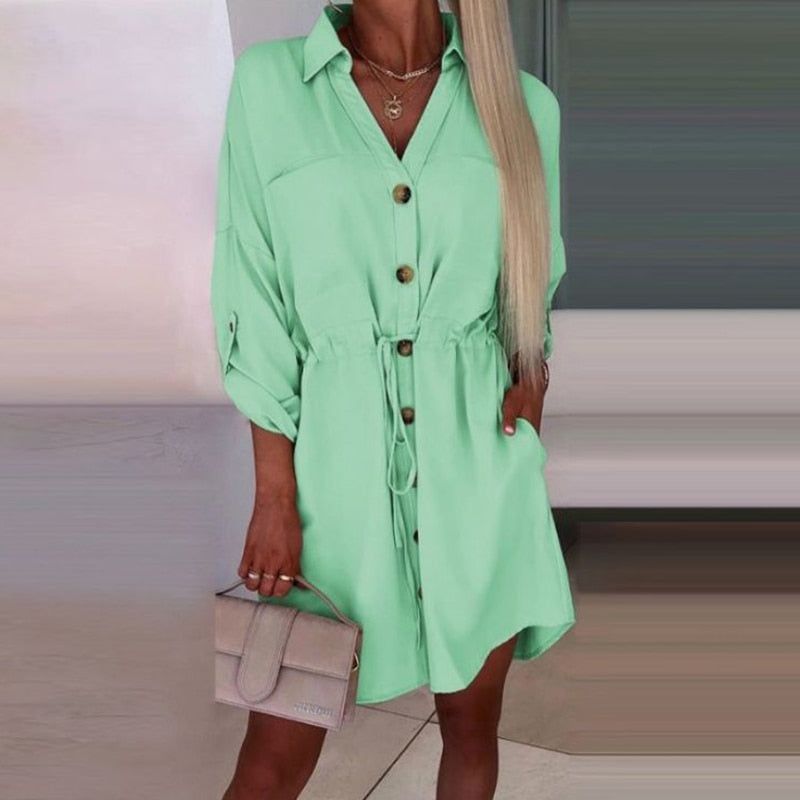 Dress Women Turn Dwon Collar Button Print Mini Dresses For Women Vintage dresses - Jointcorp