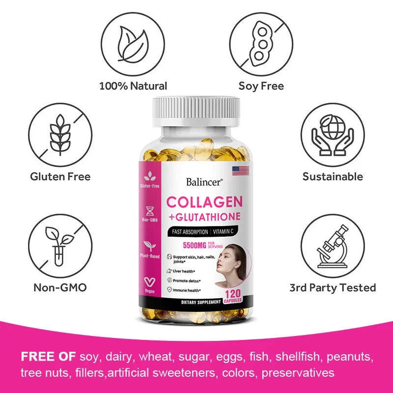 L-Glutathione and Collagen Supplement To Support Skin Care, Nails, Hair, Antioxidants and Immune System