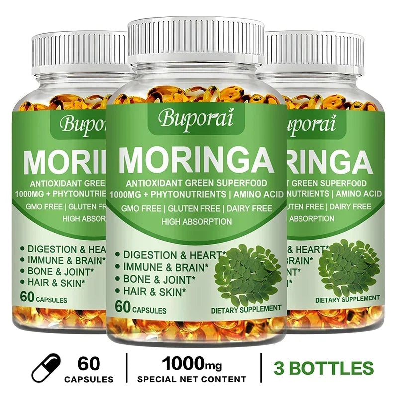 Moringa Capsules 1000mg - Supports Immune and Digestive Health, Boosts Energy Levels, Antioxidant