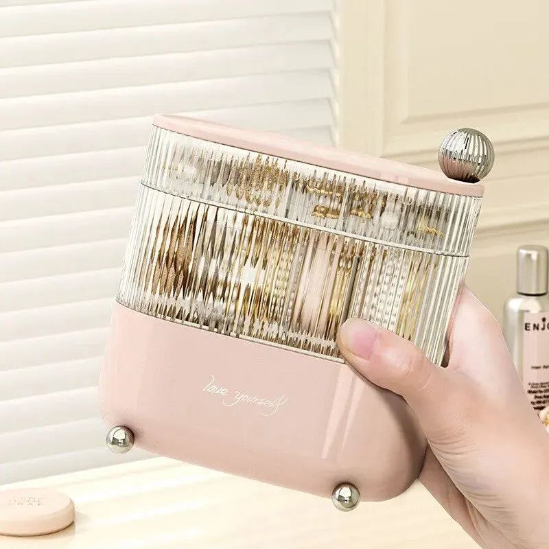 1pc Pink/White Rotating Jewelry Storage Box 3 Layers Plastic Stand Earrings Ring Box Cosmetics Beauty Organizer