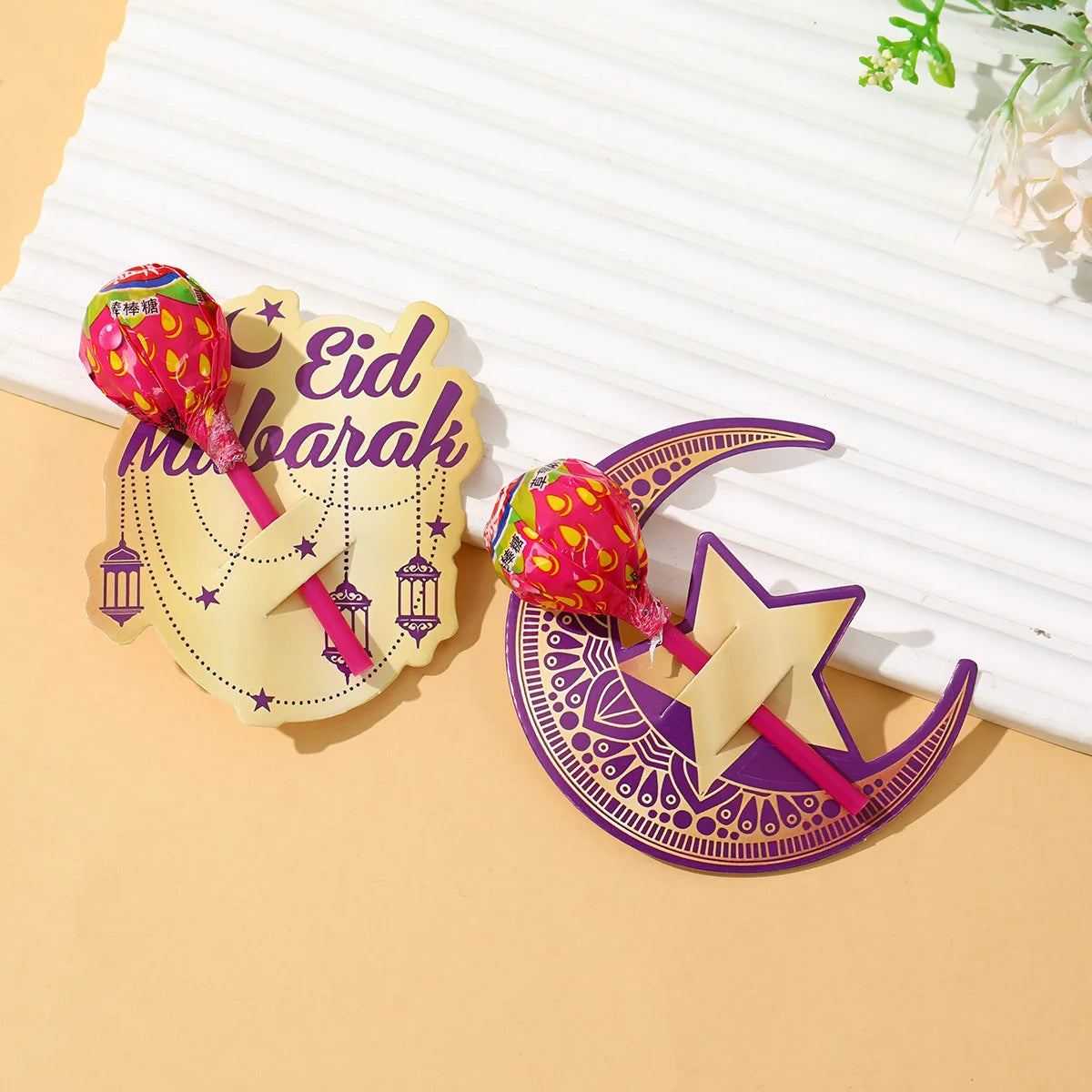 48pcs Eid Mubarak Lollipop Decor Cards Ramadan Kareem Decoration for Home 2025 Islamic Muslim Party Supplies Eid Al Adha Gift
