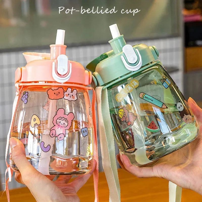Pot Belly Cup Cute Straw Straight Drinking Cup Outdoor Portable Oblique Cross Portable Kettle