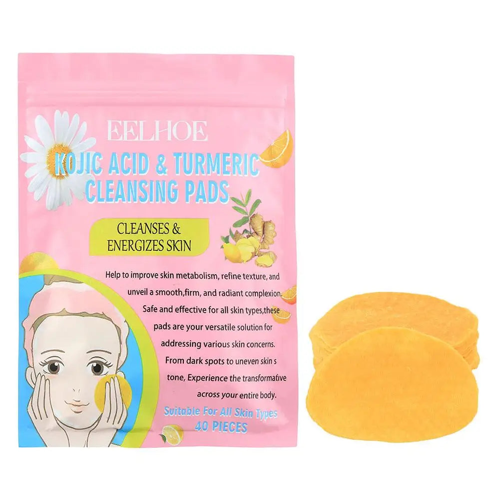 40/50pcs Kojic Acid Turmeric Cleansing Pads Curcuma Longa Root Facial Sponges Exfoliating Pads Daily Cleansing Skin Care Product
