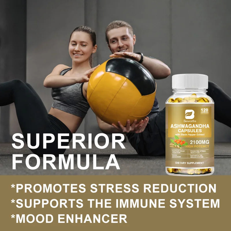 BEWORTHS Organic Ashwagandha Root Extract Capsules Help Sleep Stress Relief Better Mood Balance hormones Male Functional Health