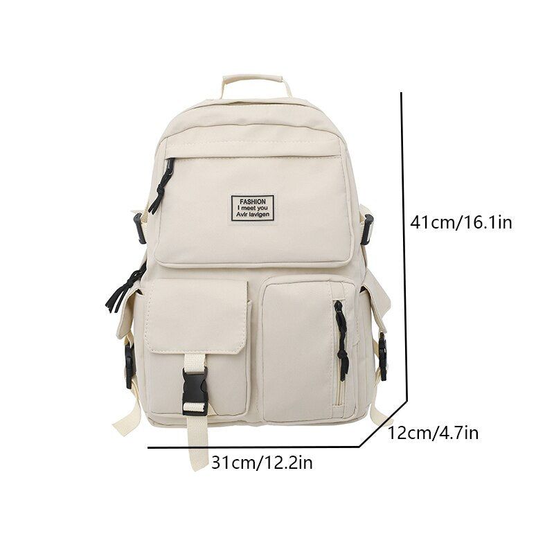 Multi-pocket Universal Male And Female Nylon Large-capacity Solid Color Schoolbag Insert Buckle Laptop Backpack
