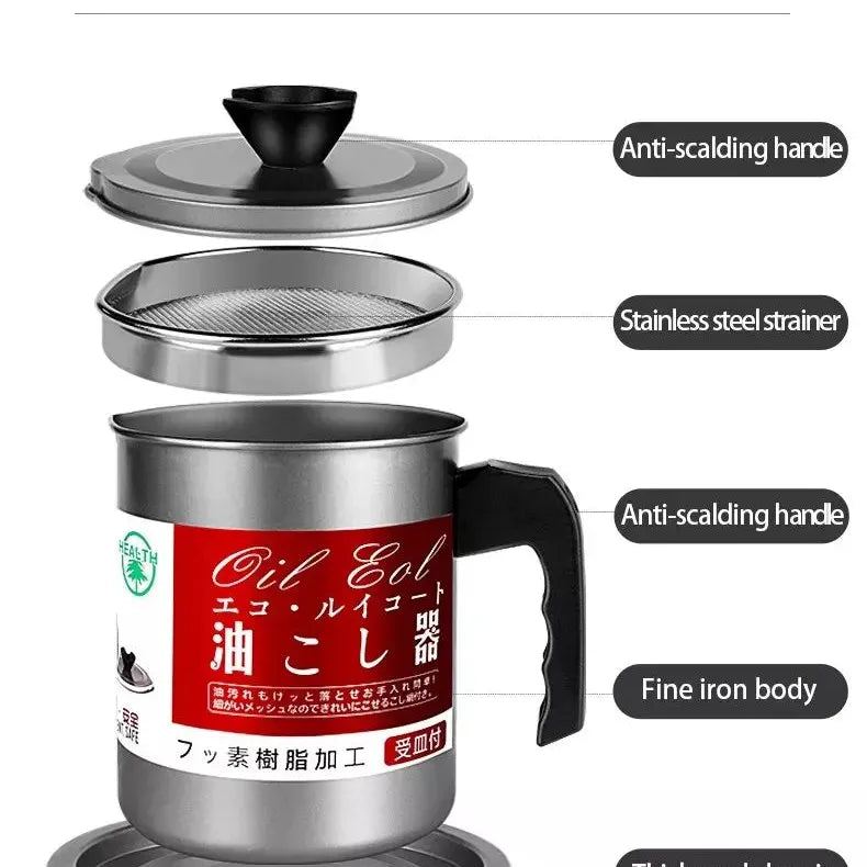 Stainless Steel Oil Filter Pot Household Dripping Oil Filter Pot Can Grease Strainer Storage Container