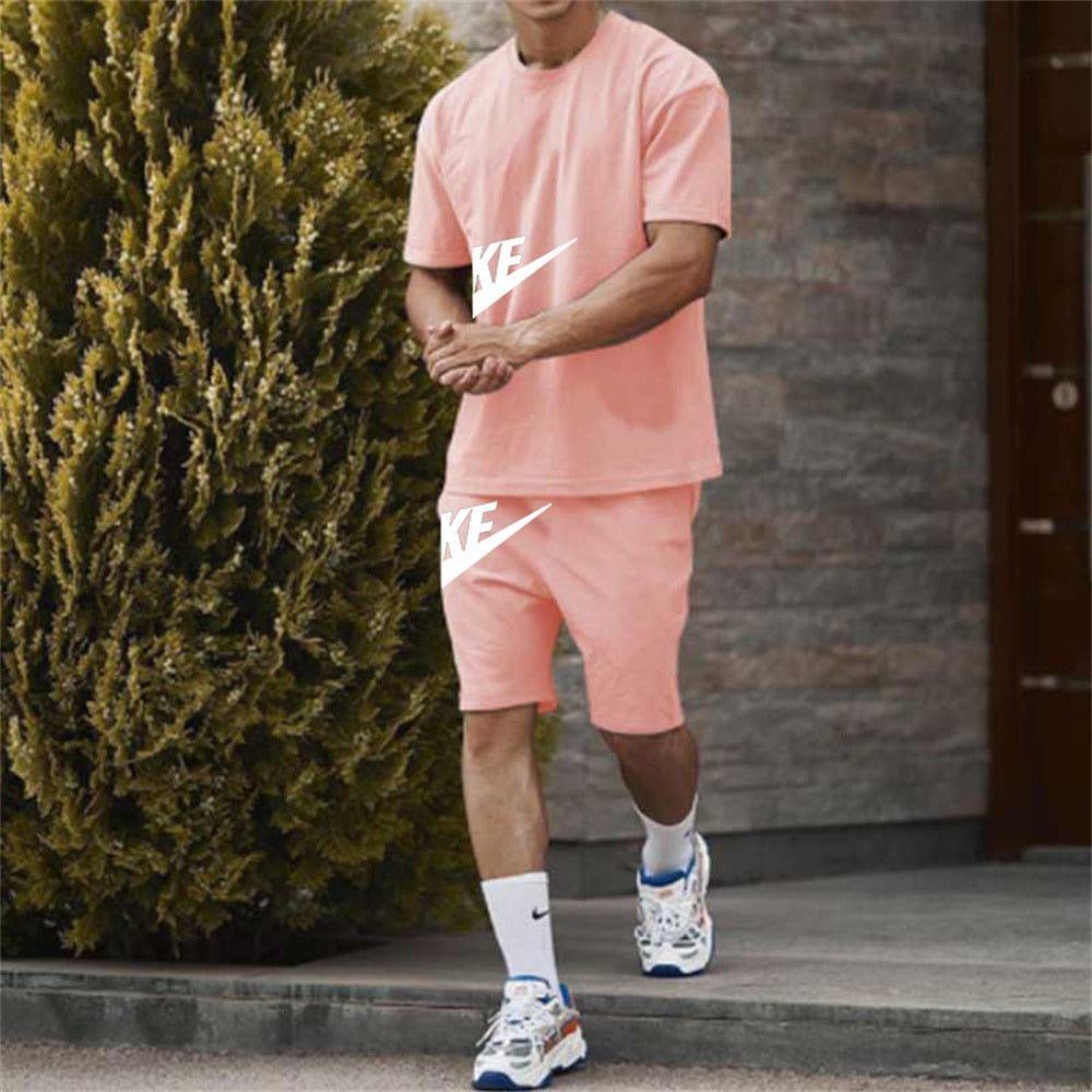 Cotton sports men's short + t-shirt sleeve two-piece set summer fashion - Jointcorp