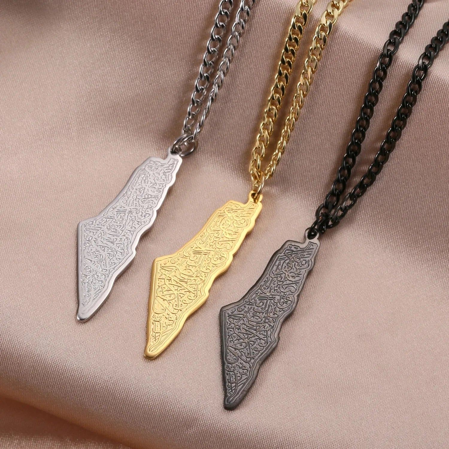 Custom Arbic Name-Back Personalized Map Necklace Ladies Gold Pendant Necklace Stainless Steel Jewelry Gift Palestine Necklace