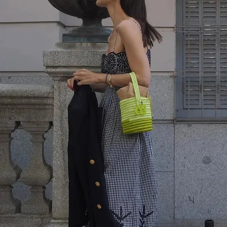 Chic Plaid Print Backless Hollow Out Strap Dress Women Sexy Sleeveless Bodycon Dresses 2024 Lady Vocation Party Vestidos