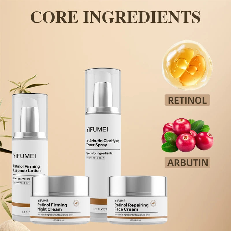 Retinol Arbutin Face Set Night & Day Moisturizing Refreshing Firming Skin Care Skin Streaming Facial Cream for All Skin Types