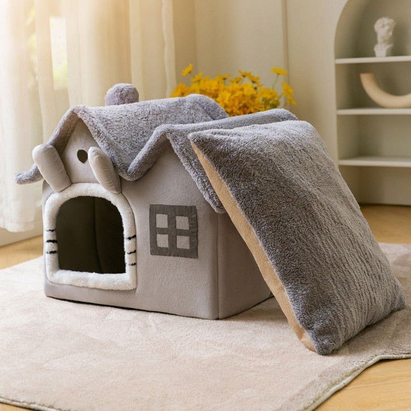 Foldable Cat House Winter Warm Chihuahua Cave Bed Cat Basket for Small Dogs Warm Soft Cat Bed Mat Kennel Puppy House Deep Sleep - Jointcorp