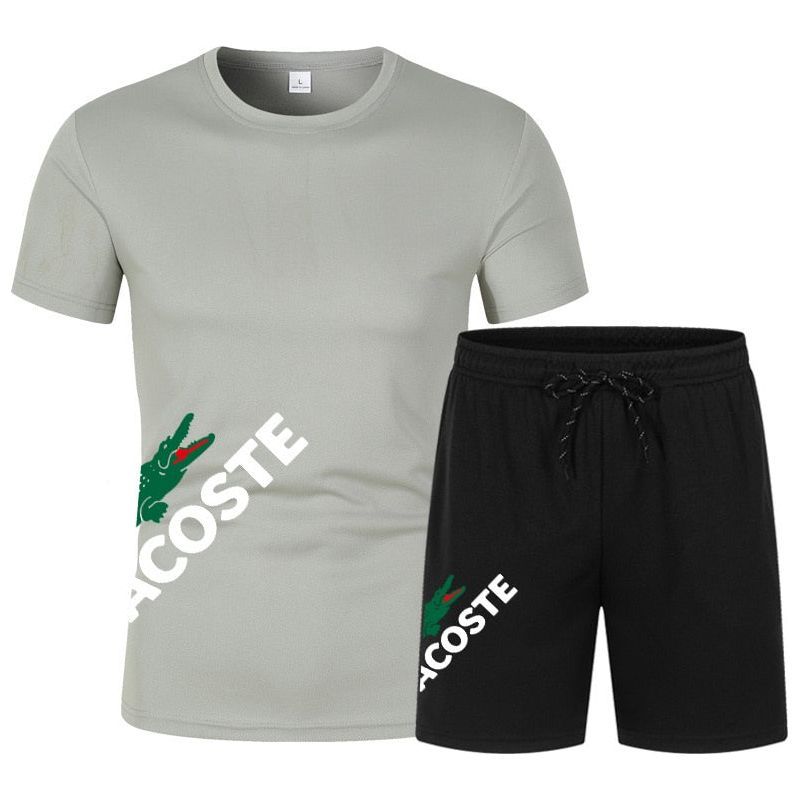 Men's short sleeved shorts sportswear, O-neck monochrome sportswear, two-piece fashion set, quick drying fitness set