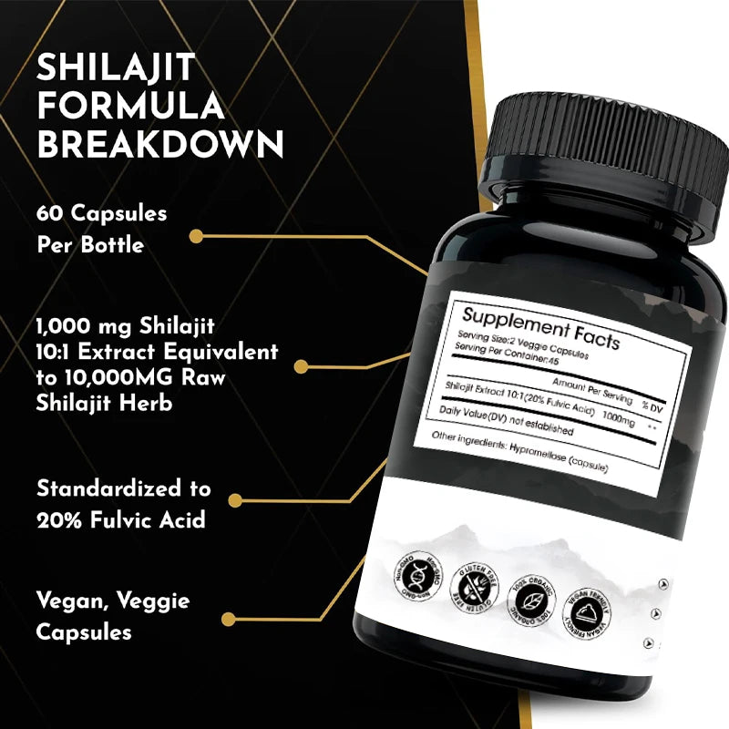 Kexinsh Shilajit Capsules 100% Pure Original 1000mg Maximum Strength Improve Immune System Men Energy Long Time Sex