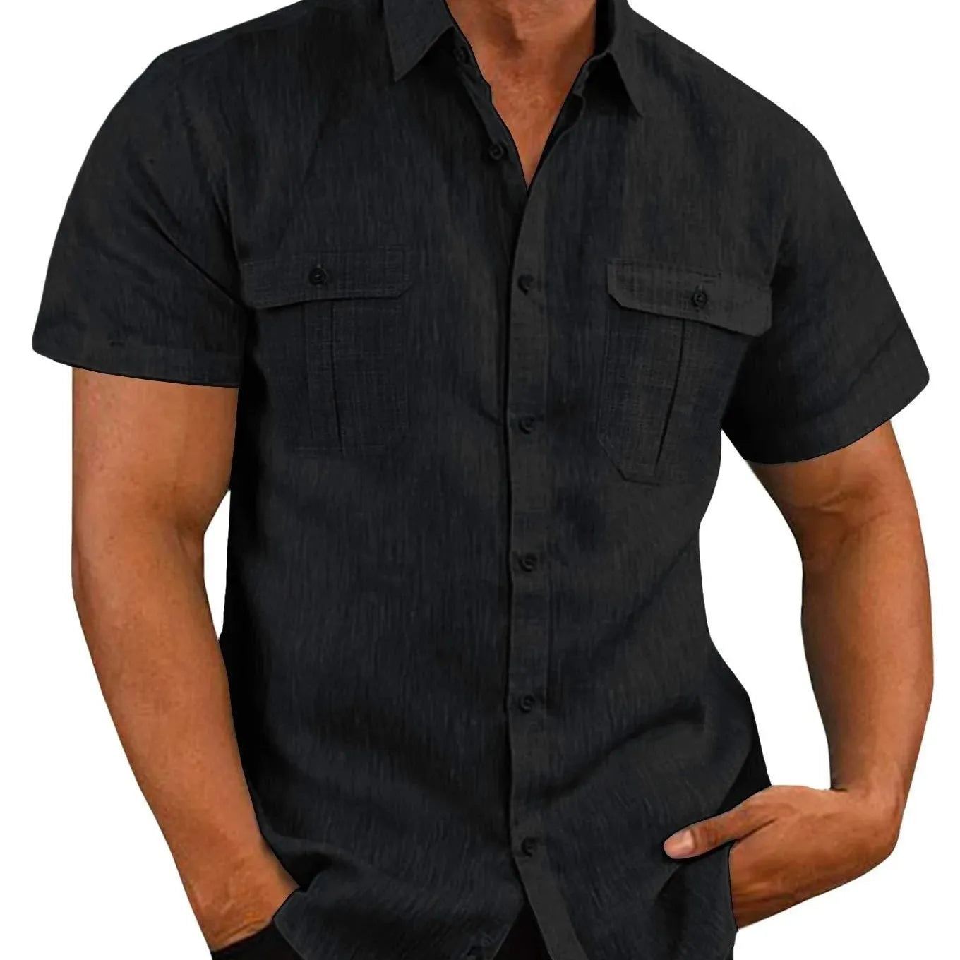 Cotton Linen Hot Sale Men Short-Sleeved Shirts Summer Solid Color Stand-Up Collar Casual Beach Style Plus SizeMale Shirts