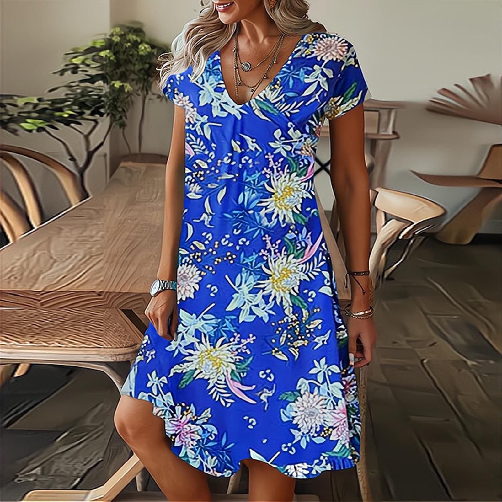 Dresses for Women Summer 2023 Clothing Short Sleeve V-Neck Mini Dress Elegant Vintage dresses - Jointcorp