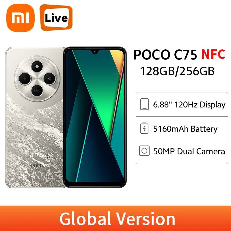 New POCO C75 Global Version Smartphone NFC Helio G81-Ultra 50MP Dual Camera 6.88' 120Hz Display Massive 5160mAh Battery