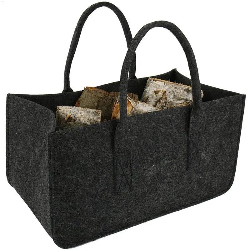 Fireplace Wood Felt Storage Bag Basket Magazine Rack Firewood Pocket,Felt Foldable Firewood Holder Basket Gray