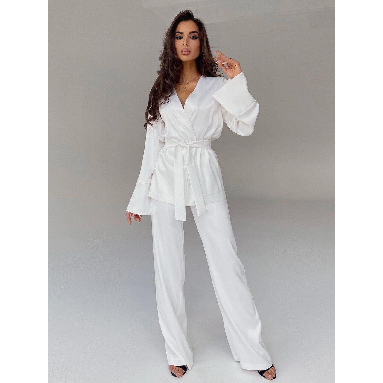 Pajamas For Women Robe Sets Full Sleeves + Trouser Suits - Jointcorp