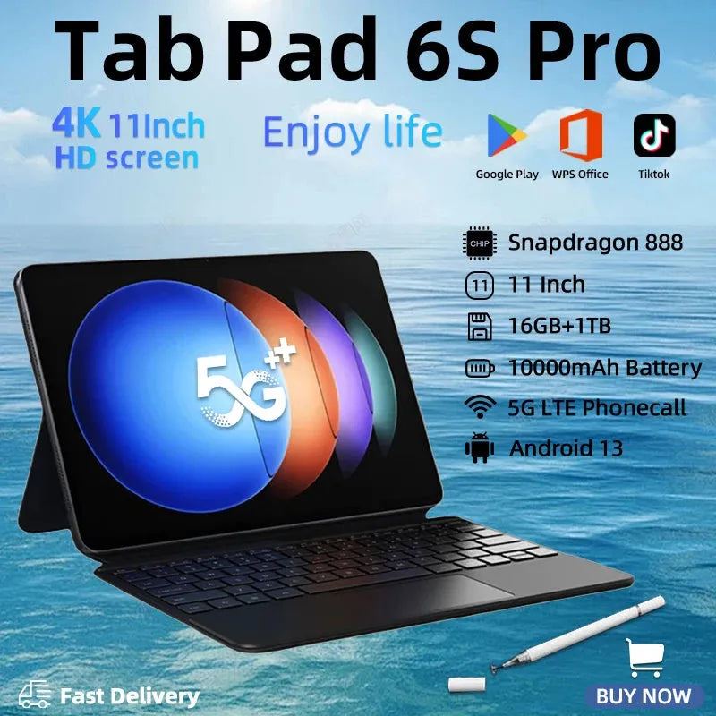 2024 Original Global Version Pad 6S Pro Snapdragon 888 Tablet PC Android 13 10000mAh 16GB+1TB 5G Dual SIM Card HD 4K Mi Tab