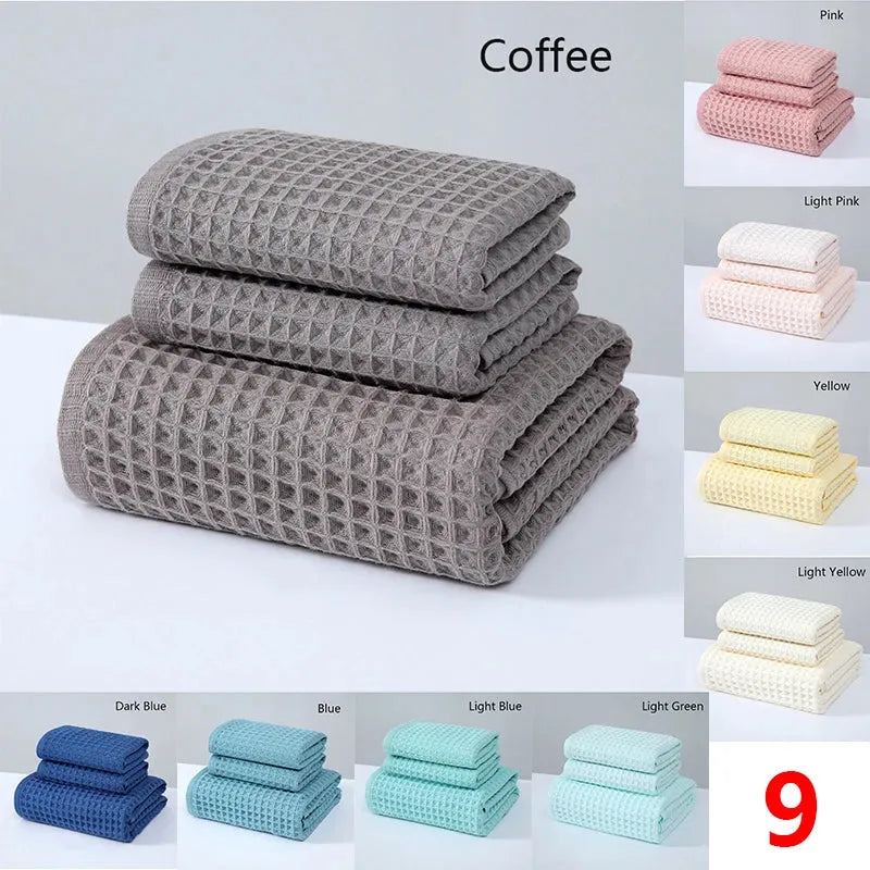 YIANSHU Waffle Towels Set Premium Cotton Bath Towel & Hand Towel Ultra Absorbent Soft Lint Free Quick Dry Lightweight Bath Sheet