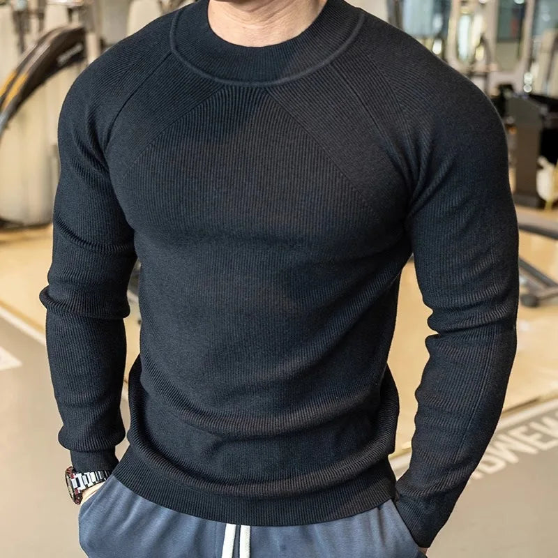 2025 Spring Autumn Casual Slim Bottoming Tees Mens Trendy Solid Color Long Sleeve Crew Neck Sweaters For Men Fashion Jumper Tops