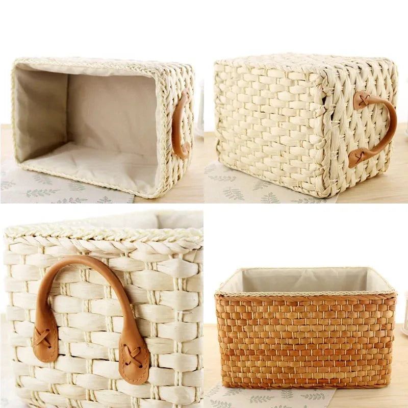 Manual Woven Storage Basket Handmade Laundry Wicker Baskets Sundries Organizer Clothes Toys Container Decoration -Brown