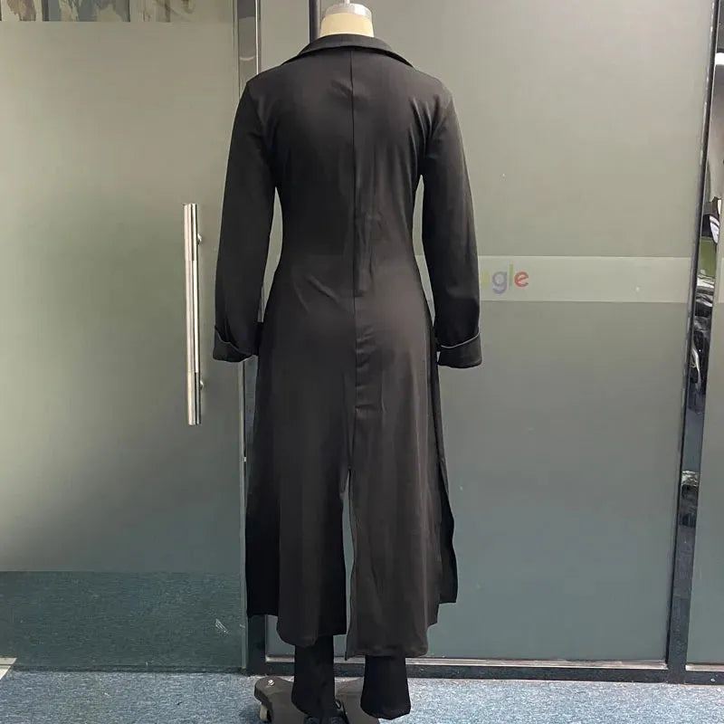 Women Two Piece Set Autumn Casual Simple Solid Lapel Single Breasted Button Long Sleeve Long Shirt Top Slim Pants Sets