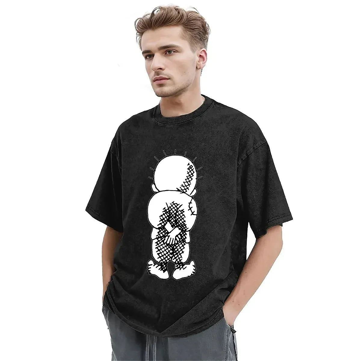 Vintage Washed T Shirt Handala Loose T-Shirts Naji Al Ali Palestined Trending Tee Shirt for Couple Summer Aesthetic Logo Tops