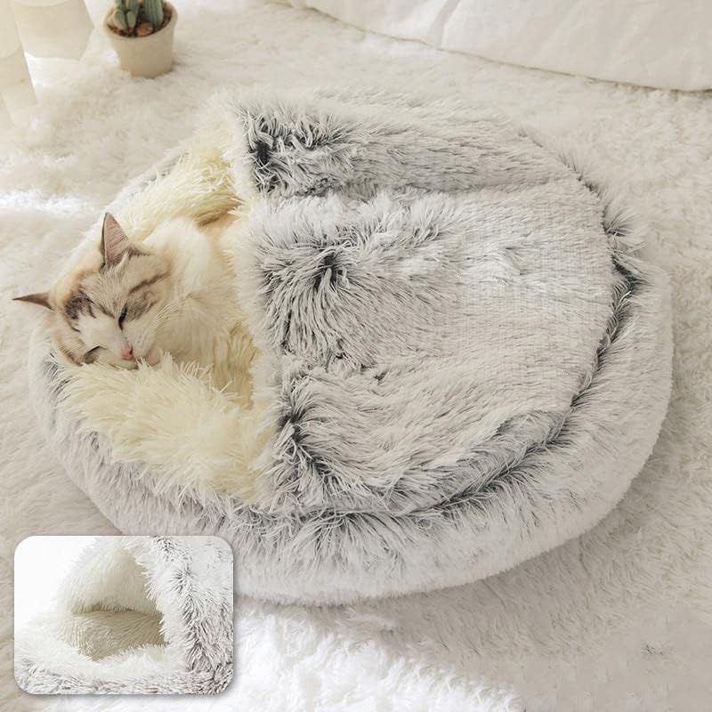 Plush Round Cat Bed Pet Mattress Warm Soft Comfortable Basket Cat Dog 2 in 1 Sleeping Bag Nest for Small Dogs - Jointcorp