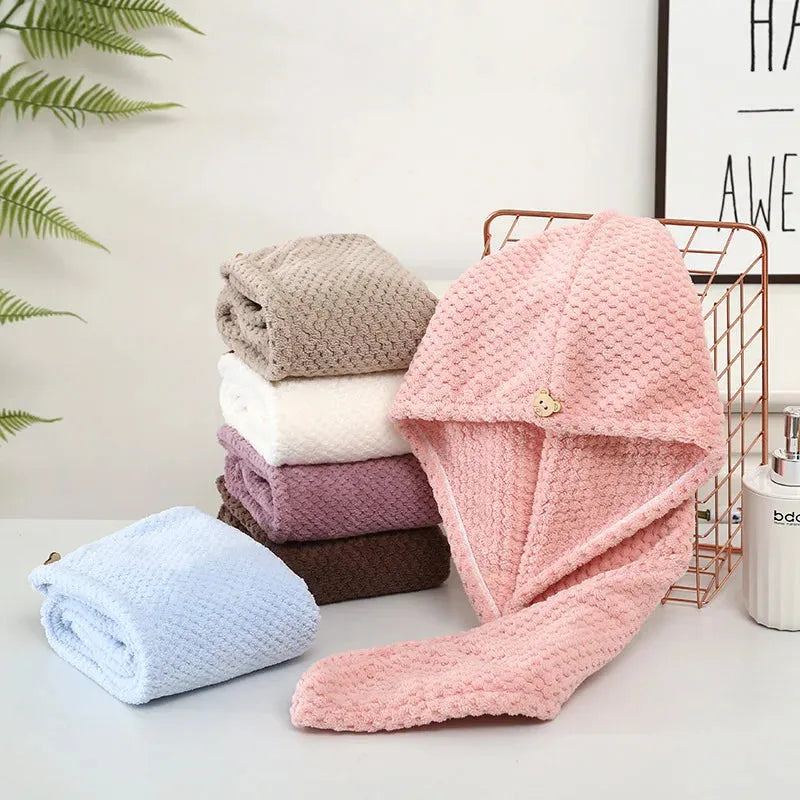 Fast Absorption Hair Drying Turban Hat Pineapple Coral Fleece Long Hair Drying Hat Towel 25x65cm