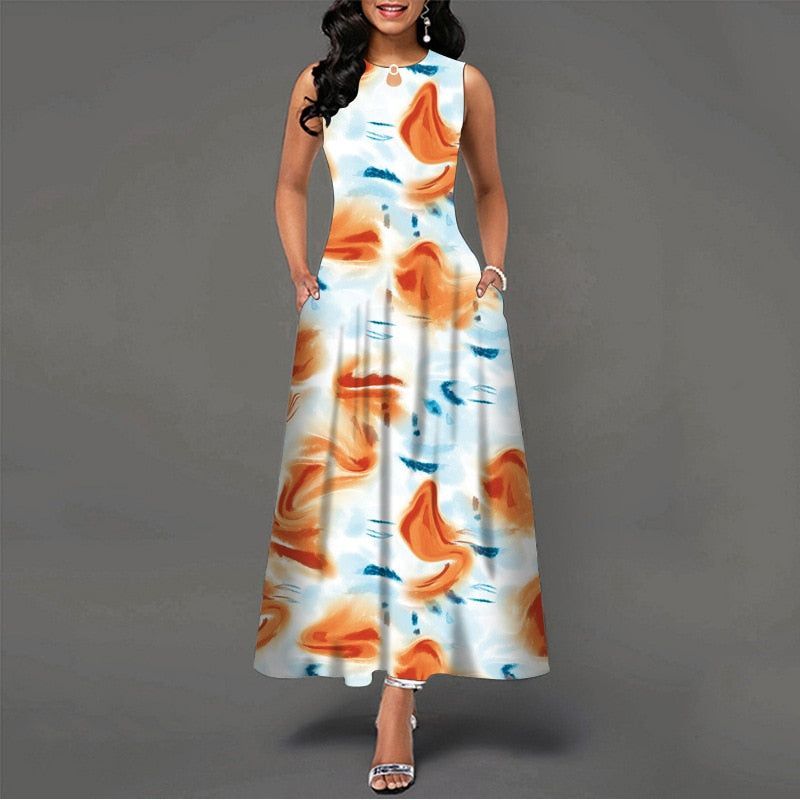Women New Loose Floral Vintage Hole Ruffles Befree Dress Large Big Summer Camis Party Elegant Maxi Dresses - Jointcorp