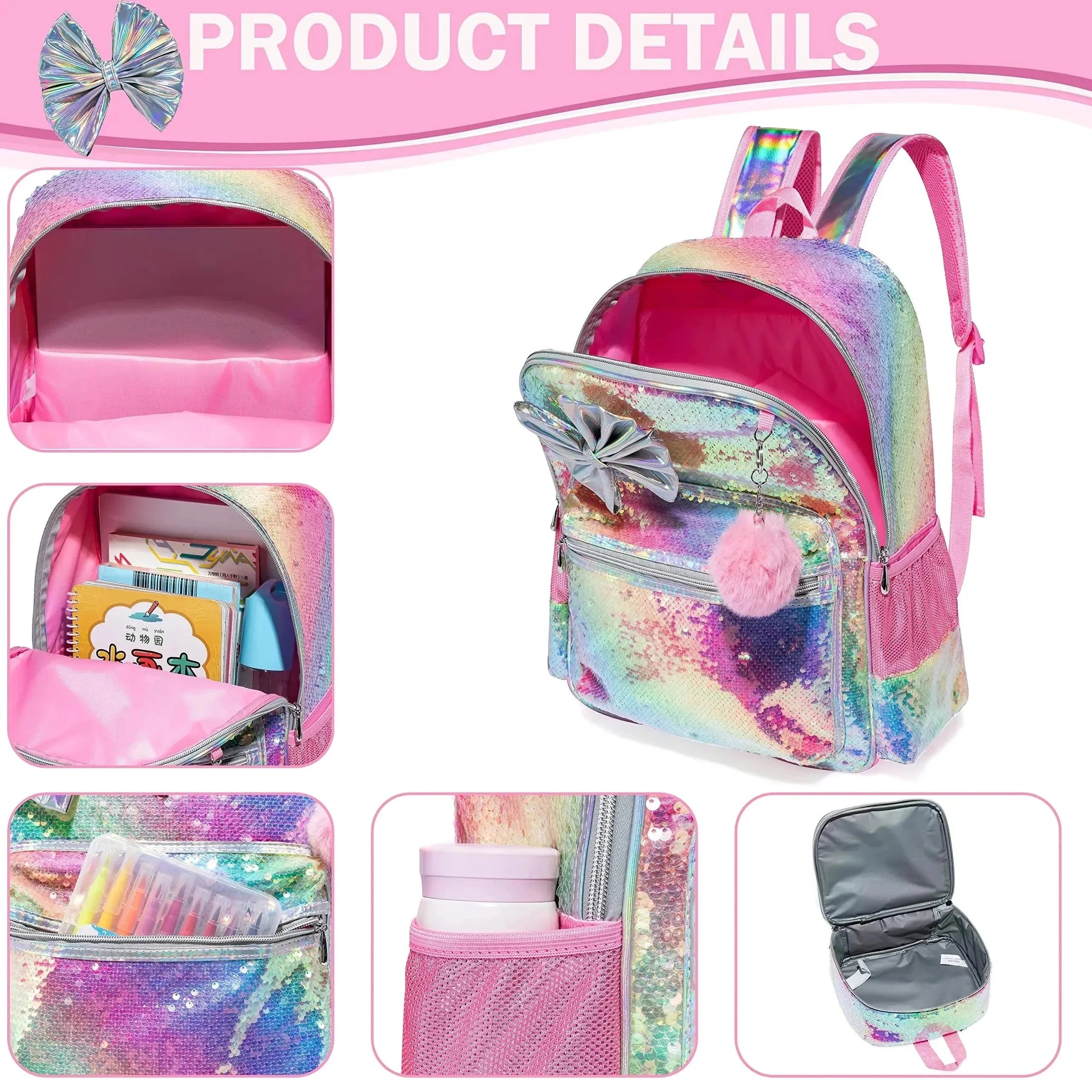 Bikab School Bags 3In1 Kids Bag Children School Bags for Girl 16" Bags for Girls Backpack for Girls Kawaii Backpack