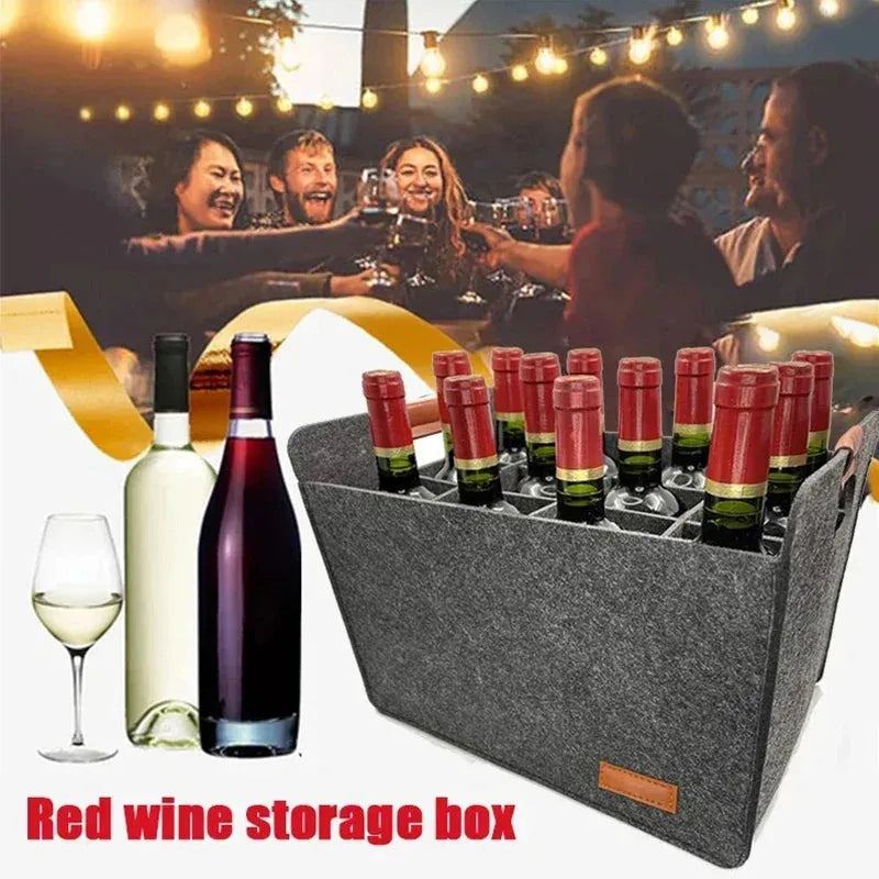 Felt Wine Storage Bag Folding Handbag Reusable Champagne Bottle Beverage Storage Box Basket Outdoor Camping Supplies