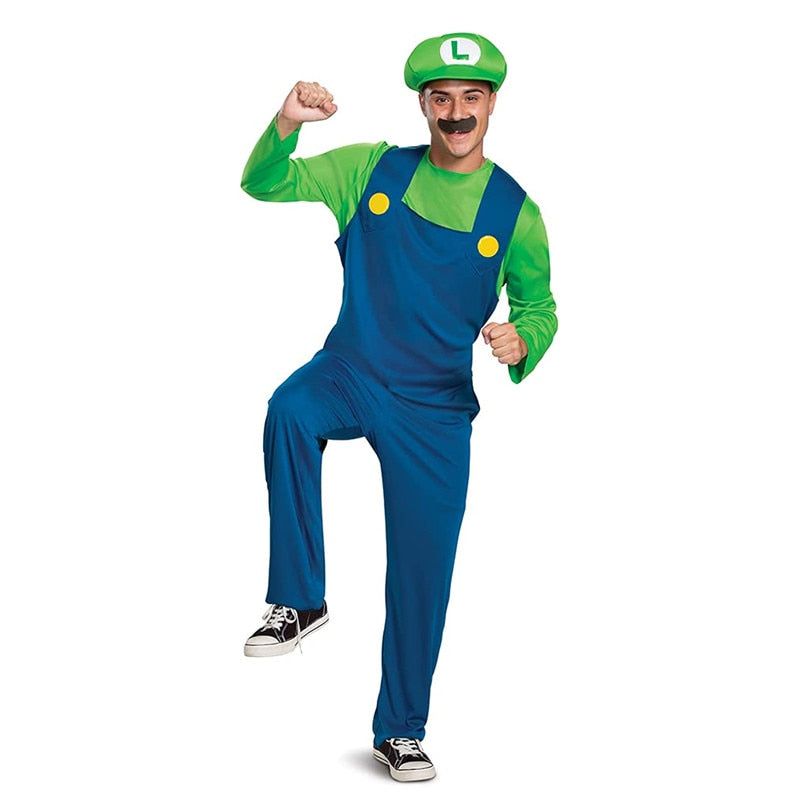 Super Mario Bros Adult Costume with Hat and Mustache Disguise Mens Mario Costume Funny Festival Cosplay Costumes
