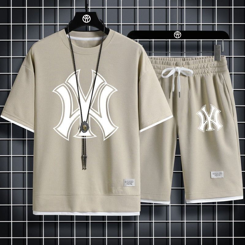 Men's Running Sets Summer Sportswear Gym Fitness Suits Quick Dry T-Shirts+Short Sports Clothing - Jointcorp