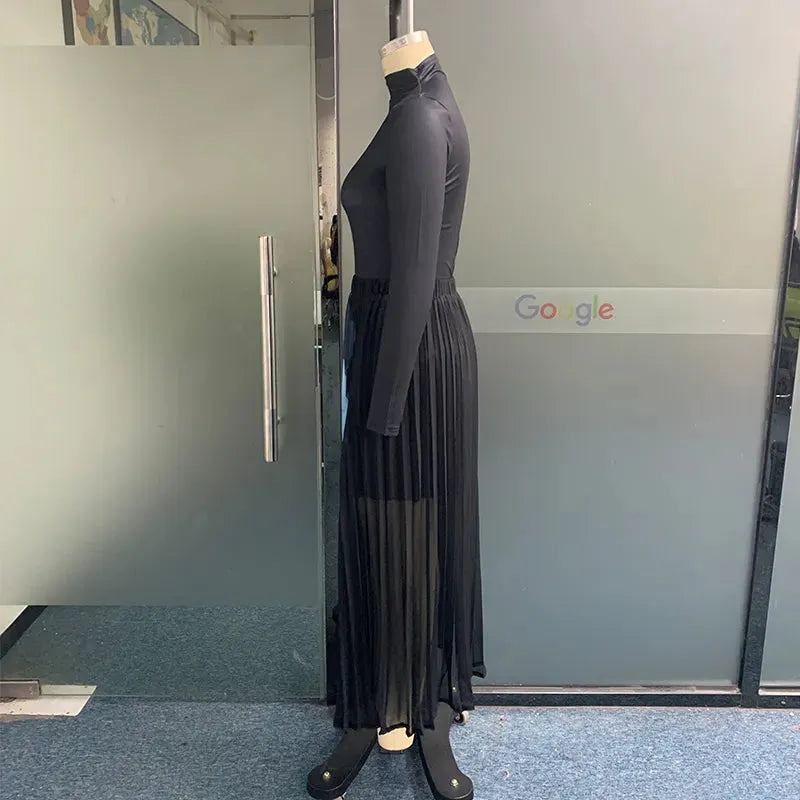 Women Two Piece Set Autumn Office Casual Floral Printed Long Sleeve Round Neck Knitted Top Loose Pleated Skirt Sets