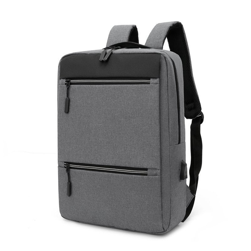 Business Style Black Gray Unisex USB Charging Laptop Backpack Bag