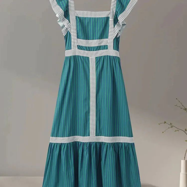 Fashion Print Dress Women Elegant Square Collar Flying Sleeve Female Maxi Dresses 2024 Spring Summer Vacation Lady Vestidos