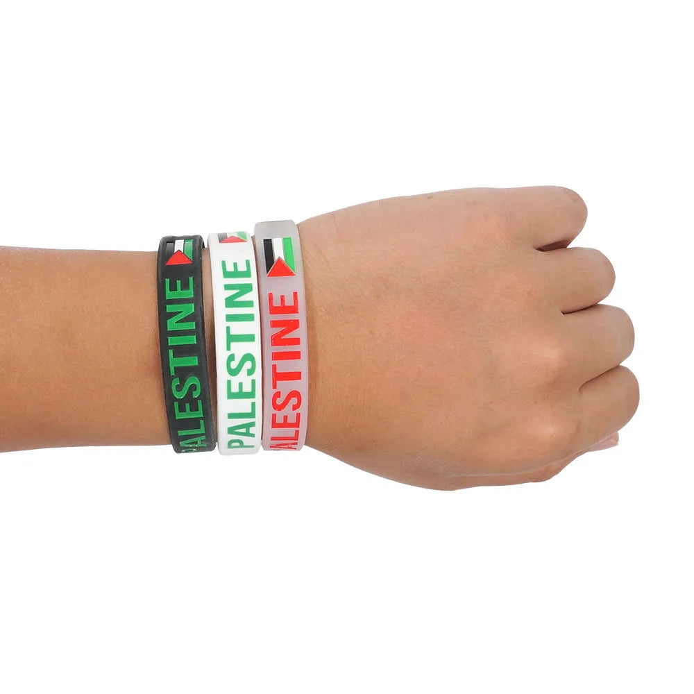 National Flag Printed Sport Bracelets Silicone Black White Clear Color Palestine Men Women Hand Accessory Bangle Fashion Jewelry