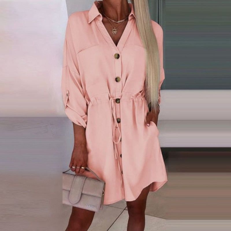 Dress Women Turn Dwon Collar Button Print Mini Dresses For Women Vintage dresses - Jointcorp