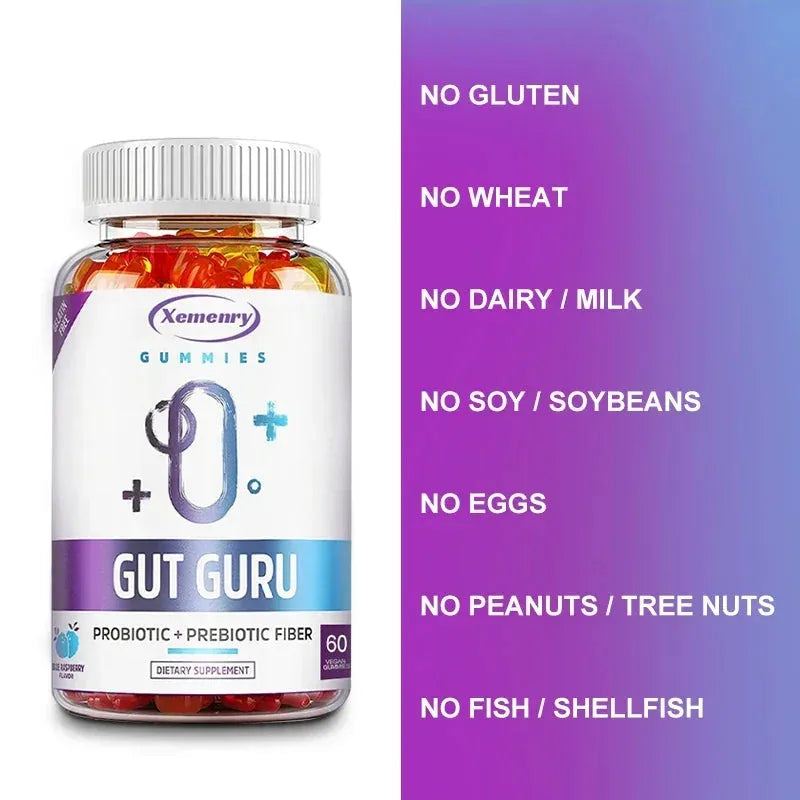 GUT GURU Prebiotic and Probiotic Gummies - Digestive Tract and Immune Support for Men and Women