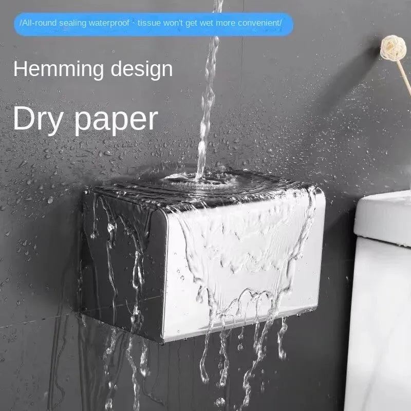 304 Stainless Steel Square Tissue Box Toilet Waterproof Paper Roller Toilet Hand Paper Box Punch-free Bathroom Paper Holder