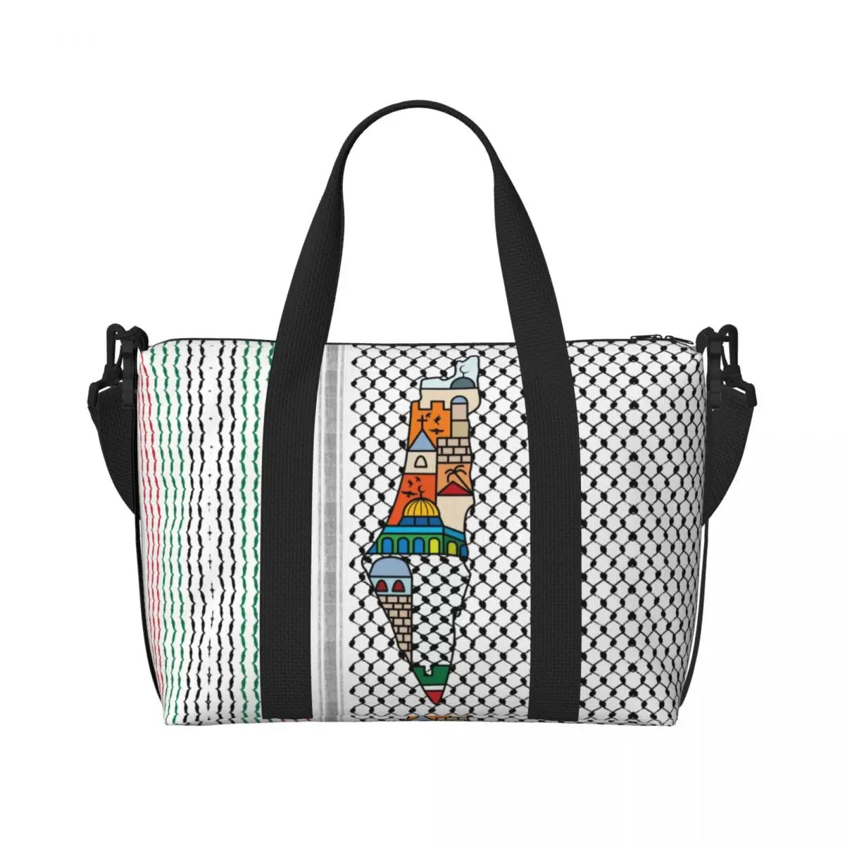 Custom Palestinians Arabic Calligraphy Name Beach Tote Bag Extra Large Gym Carry On Palestines Solidarity Flag Map Shopping Bags