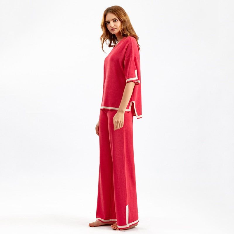 WAYOFLOVE Women Knitted Sweater Two Pieces Sets Spring Autumn O-Neck Loose Pullovers Sweater Tops & Wide-Leg Pants Knitwear Suit Plus size - Jointcorp