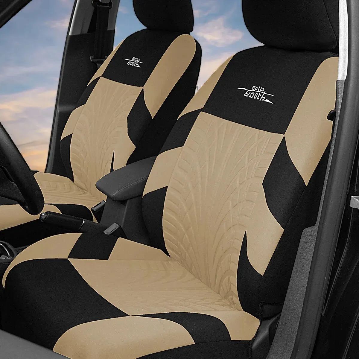 AutoYouth Car Seat Covers Full Set Premium Cloth Universal Fit Automotive Low Back Front Airbag Compatible Split Bench Rear Seat