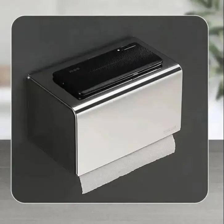 304 Stainless Steel Square Tissue Box Toilet Waterproof Paper Roller Toilet Hand Paper Box Punch-free Bathroom Paper Holder