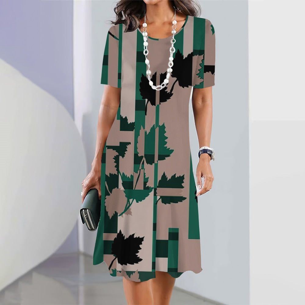 Dresses fashion for Women New 2023 Summer Plus Size Clothing Outdoor Party Dresses Short Sleeve O-Neck Women Long Knee Pullover - Jointcorp
